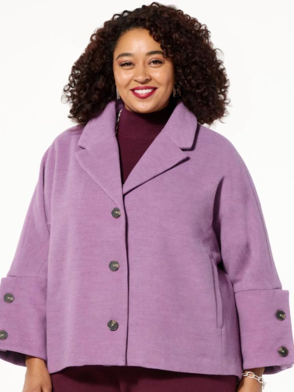 NEW Wynne Layers Soft Dolman Sleeve Car Coat w/ Statement Sleeves in Berry